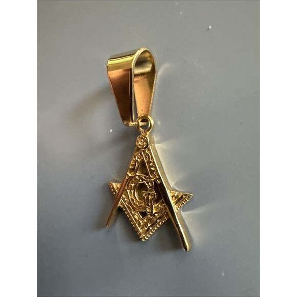 Men's Free Mason Stainless Steel Freemason Symbol Masonic Pendant Chain Gold - Picture 3 of 6